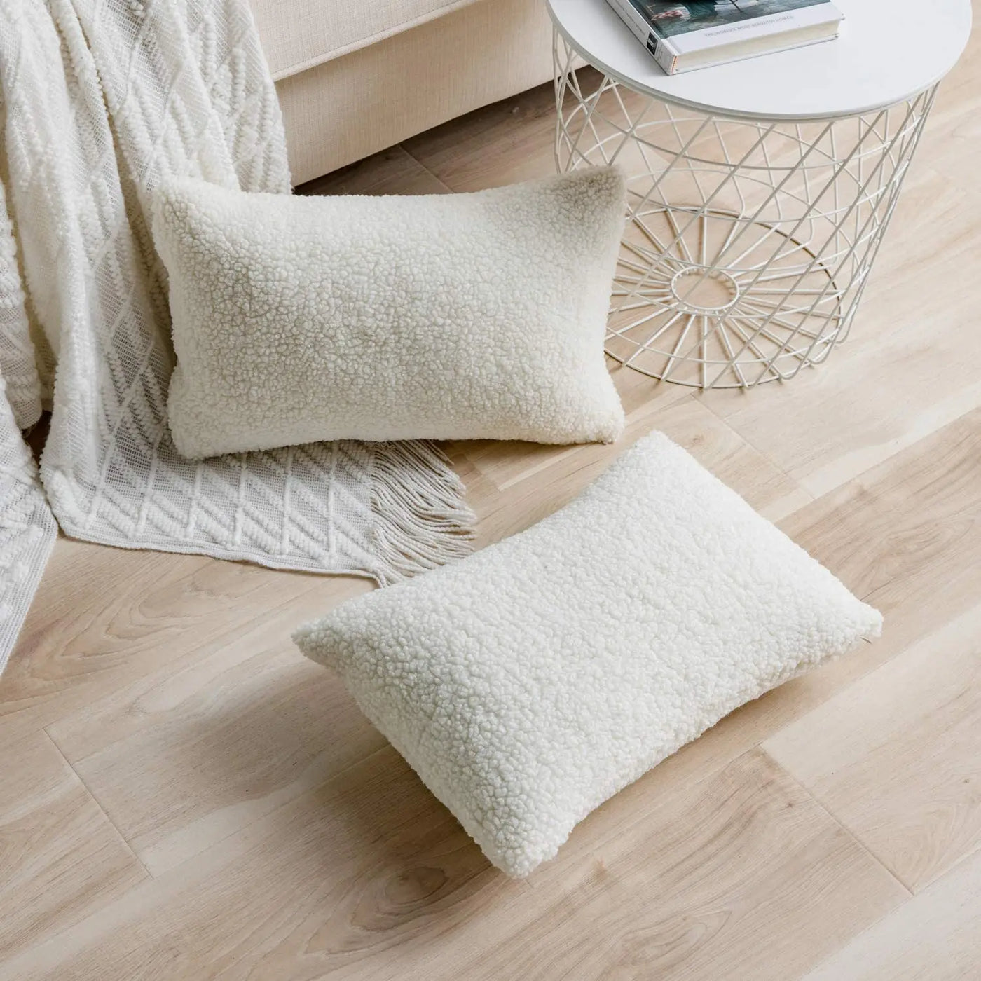 Eliobrands - Housse de Coussin Teddy Blanche pour Canapé